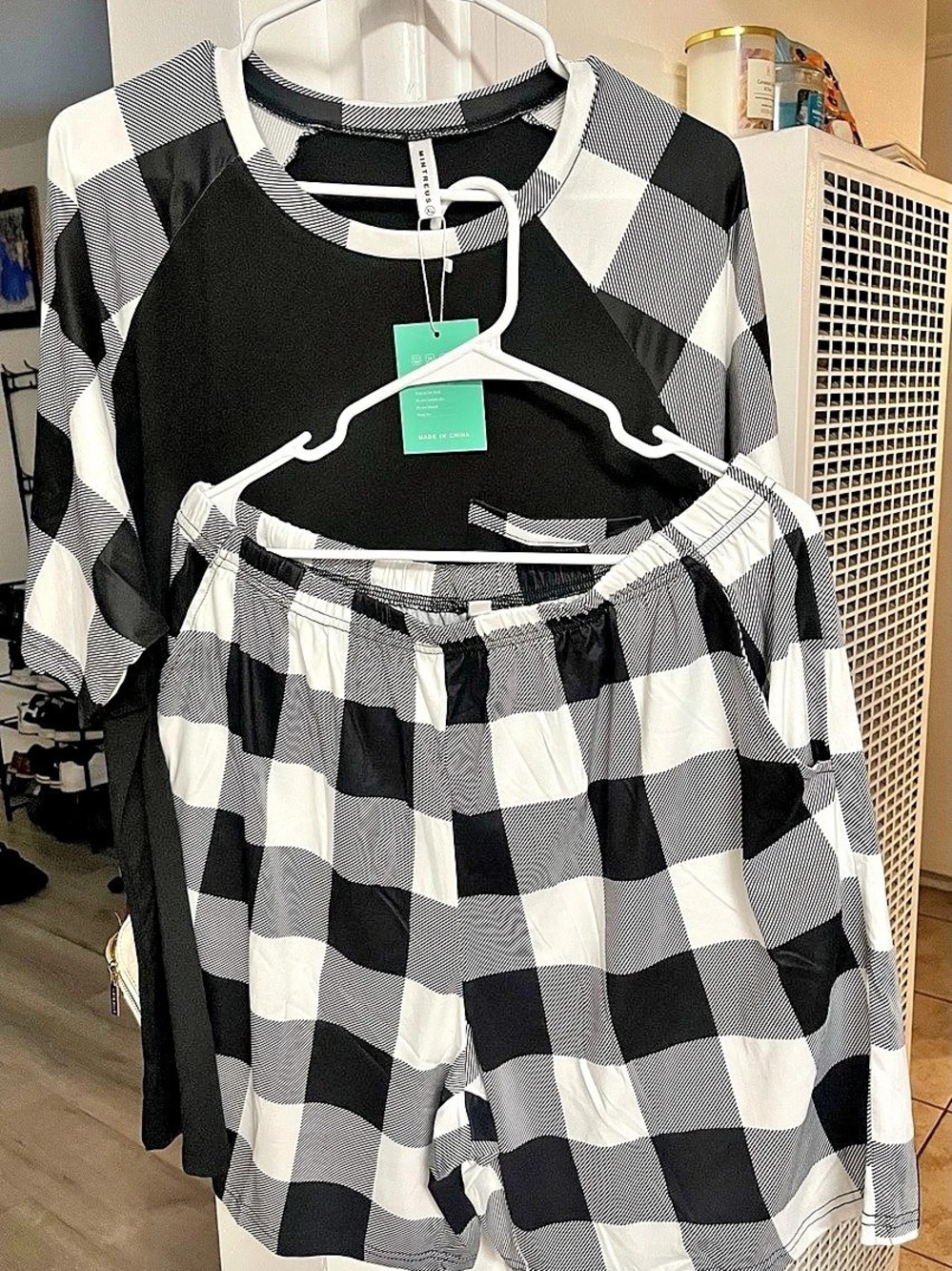 Mintcrew Black & White Checkered Short Sleeve Set NWT